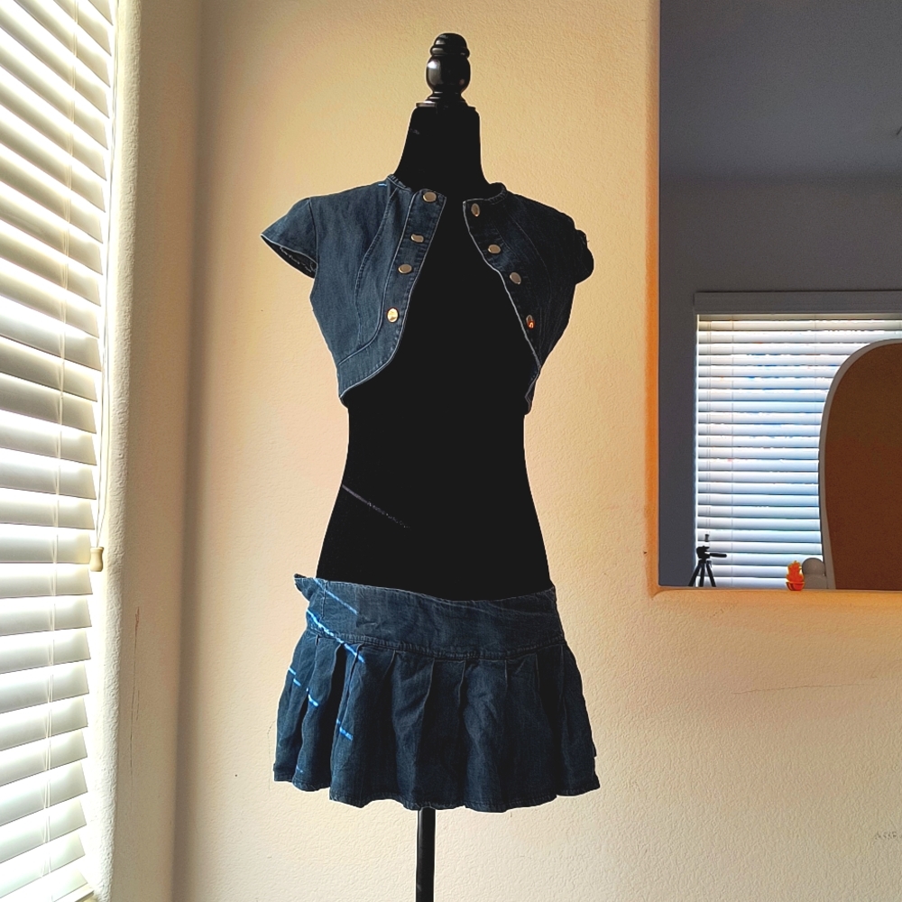 Cropped jean jacket and mini skirt form walg in size small